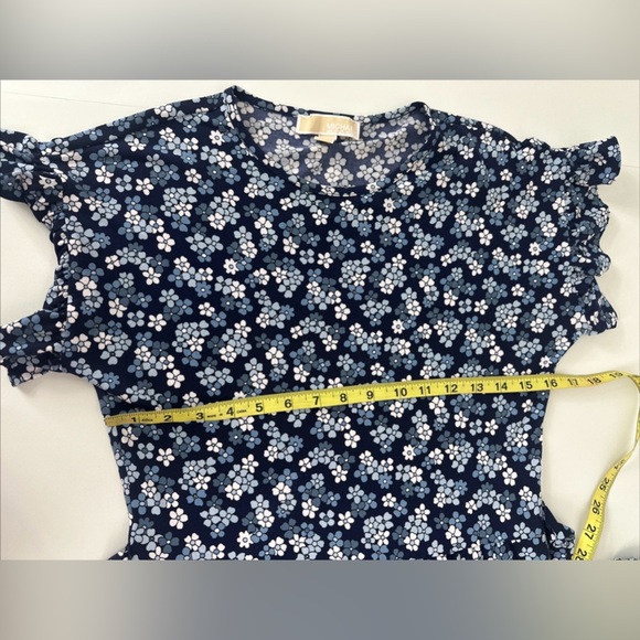 Michael Kors Womens Floral Tie Waist Ruffled Dress Size XS Flutter Sleeve Blue - Picture 2 of 9